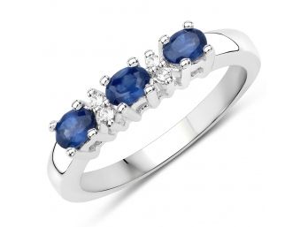 0.66 Carat Genuine Blue Sapphire And White Topaz .925 Sterling Silver Ring, Size 8.00