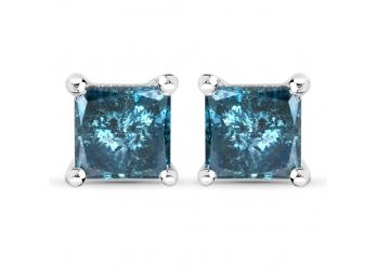 0.71 Carat Genuine Blue Diamond 14K White Gold Earrings
