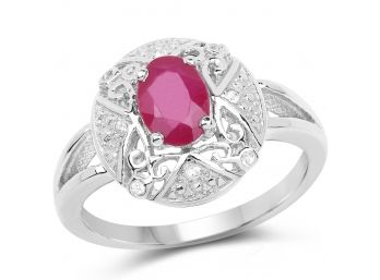 1.04 Carat Ruby And White Topaz .925 Sterling Silver Ring