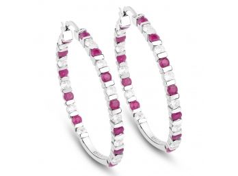 4.38 Carat Genuine Ruby And White Topaz .925 Sterling Silver Earrings