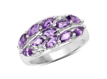 1.67 Carat Genuine  Amethyst And White Topaz .925 Sterling Silver Ring