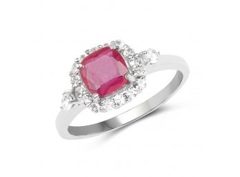 1.53 Carat Ruby And White Topaz .925 Sterling Silver Ring