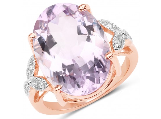 18K Rose Gold Plated 10.50 Carat Genuine Pink Amethyst And White Topaz .925 Sterling Silver Ring