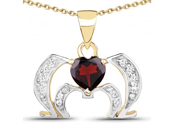 14K Yellow Gold Plated 1.05 Carat Genuine Garnet And White Topaz .925 Sterling Silver Pendant