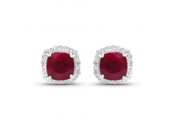 6.08 Carat Ruby And White Topaz .925 Sterling Silver Earrings