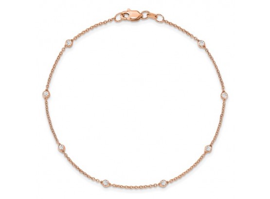 14K Rose Gold 1/5 Carat Diamonds By The Inch Anklet