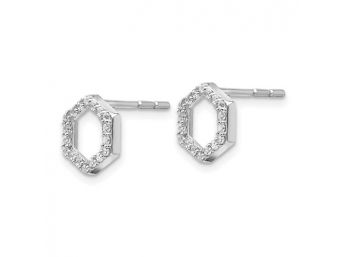 14K White Gold 1/5 Carat Diamond Hexagon Post Earrings
