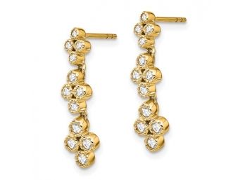 14K Yellow Gold 3/8 Carat Diamond Dangle Floral Bloom Earrings
