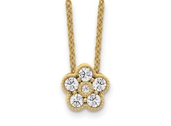 14K Yellow Gold 1/4 Carat Diamond Floral 18 Inch Necklace
