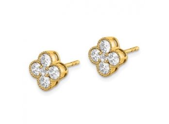 14K Yellow Gold 1 Carat Diamond Bloom Floral Post Earring