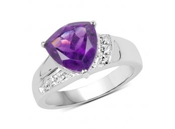 2.75 Carat Genuine Amethyst And White Topaz .925 Sterling Silver Ring