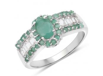 1.97 Carat Genuine Emerald And White Topaz .925 Sterling Silver Ring