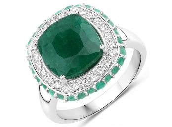 4.90 Carat Emerald, Emerald And White Topaz .925 Sterling Silver Ring