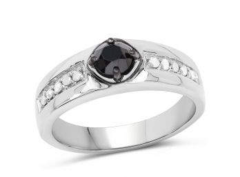 0.65 Carat Genuine Black Diamond And White Diamond .925 Sterling Silver Ring