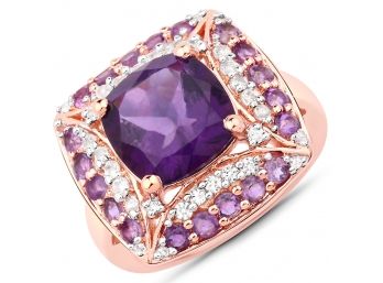 4.64 Carat Genuine Amethyst And White Topaz .925 Sterling Silver Ring