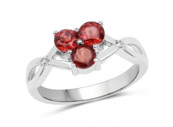0.97 Carat Genuine Garnet And White Diamond .925 Sterling Silver Ring, Size 8.00