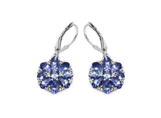 4.46 Carat Genuine Tanzanite And White Topaz .925 Sterling Silver Earrings