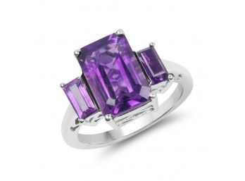 4.68 Carat Genuine Amethyst .925 Sterling Silver Ring Size 7