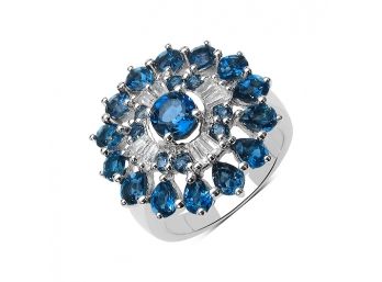 3.75 Carat Genuine London Blue Topaz And White Topaz .925 Sterling Silver Ring