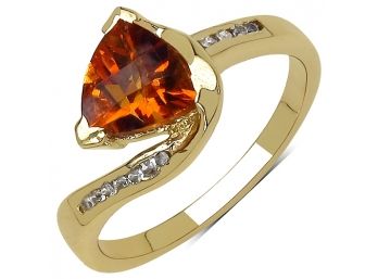 14K Yellow Gold Plated 1.07 Carat Genuine Citrine & White Topaz .925 Sterling Silver Ring