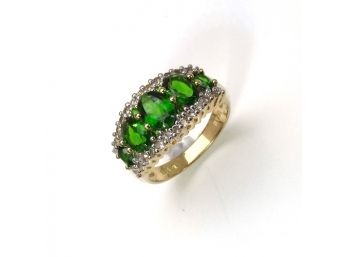 18K Yellow Gold Plated 2.70 Carat Genuine Chrome Diopside And White Topaz .925 Sterling Silver Ring