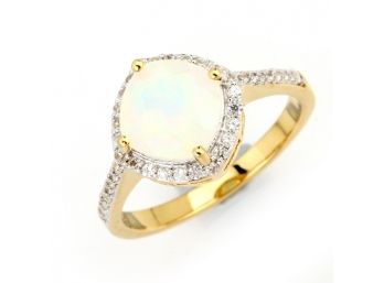 1.77 Carat Genuine Ethiopian Opal And White Zircon .925 Sterling Silver Ring