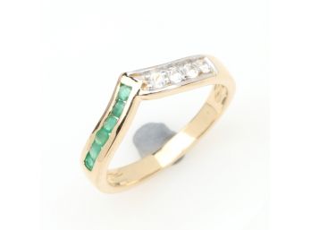 0.34 Carat Genuine Emerald And White Topaz .925 Sterling Silver Ring