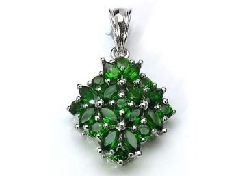 3.24 Carat Genuine Chrome Diopside .925 Sterling Silver Pendant, Includes 18' Chain
