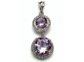 4.66 Carat Genuine Amethyst And White Topaz .925 Sterling Silver Pendant, Includes 18' Chain
