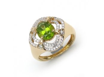 2.02 Carat Genuine Peridot And White Zircon .925 Sterling Silver Ring