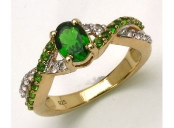 1.28 Carat Genuine Chrome Diopside And White Topaz .925 Sterling Silver Ring