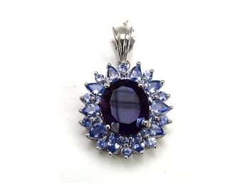 5.65 Carat Genuine Amethyst And Tanzanite .925 Sterling Silver Pendant, Includes 18' Chain