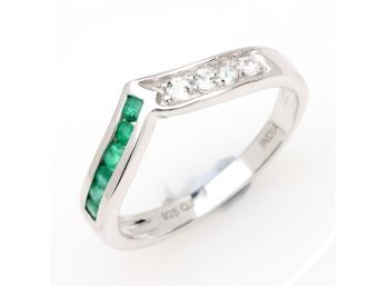 0.34 Carat Genuine Emerald And White Topaz .925 Sterling Silver Ring