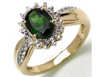1.62 Carat Genuine Chrome Diopside And White Topaz .925 Sterling Silver Ring