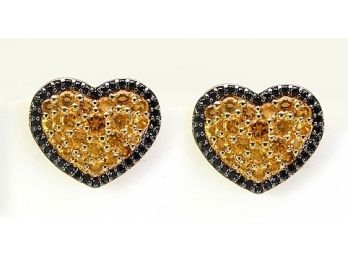 1.74 Carat Genuine Citrine And Black Spinel .925 Sterling Silver Earrings
