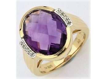 6.80 Carat Genuine Amethyst And White Topaz .925 Sterling Silver Ring