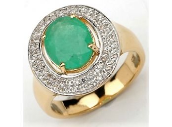 2.96 Carat Genuine Emerald And White Topaz .925 Sterling Silver Ring