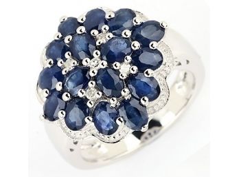 3.31 Carat Genuine Blue Sapphire And White Topaz .925 Sterling Silver Ring
