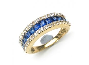 2.20 Carat Genuine Blue Sapphire And White Topaz .925 Sterling Silver Ring