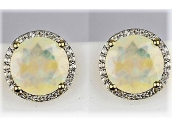 3.42 Carat Genuine Ethiopian Opal And White Topaz .925 Sterling Silver Earrings