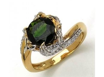 2.06 Carat Genuine Chrome Diopside And White Topaz .925 Sterling Silver Ring
