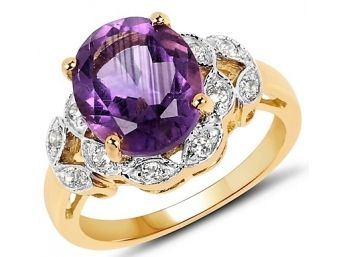 3.46 Carat Genuine Amethyst And White Topaz .925 Sterling Silver Ring