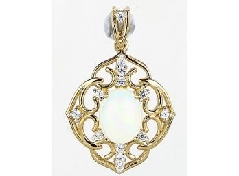 1.26 Carat Genuine Ethiopian Opal And White Zircon .925 Sterling Silver Pendant, Includes 18' Chain