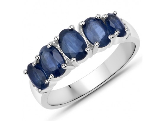 1.92 Carat Genuine Blue Sapphire And White Topaz .925 Sterling Silver Ring