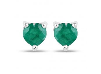0.90 Carat Genuine Zambian Emerald 14K White Gold Earrings