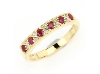 0.35 Carat Genuine Ruby And White Zircon .925 Sterling Silver Ring