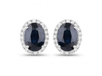 2.04 Carat Genuine Blue Sapphire And White Diamond 14K White Gold Earrings