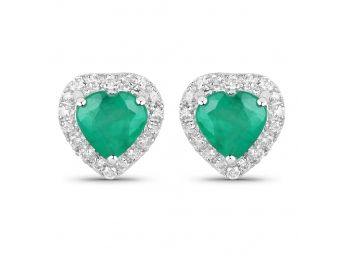 1.03 Carat Genuine Zambian Emerald And White Diamond 14K White Gold Earrings