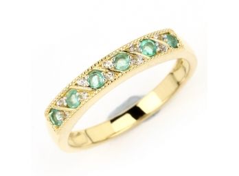 0.23 Carat Genuine Zambian Emerald And White Zircon .925 Sterling Silver Ring