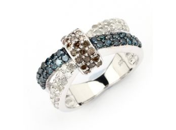1.25 Carat Genuine Blue Diamond, White Diamond And Brown Diamond .925 Sterling Silver Ring